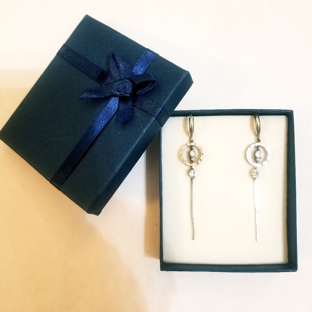 Korean Brand Sterling Silver Round Charm Dangle Earrings Cubic Fashion Jewelry